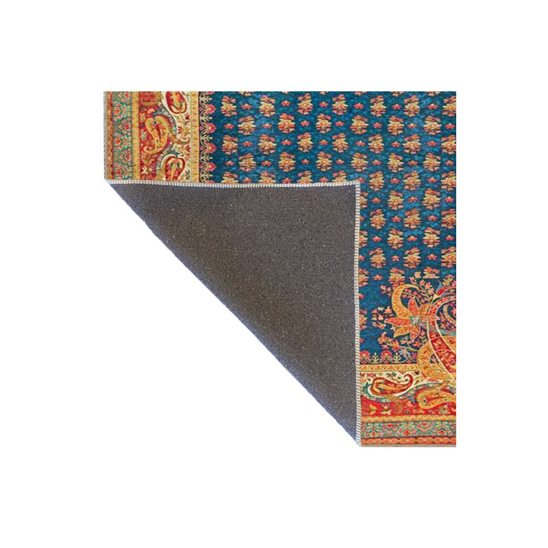Tapis bleu décoratif traditionnel lavable, Sous-tapis carré 3 pi 3 po inclus