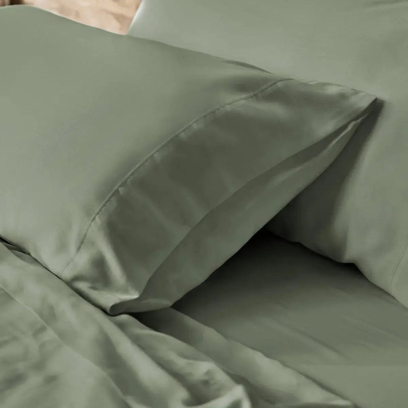 Ensemble de taies d'oreiller en satin et coton luxueux CleanBamboo®, Vert, Ensemble de taies d'oreiller pour très grand lit 