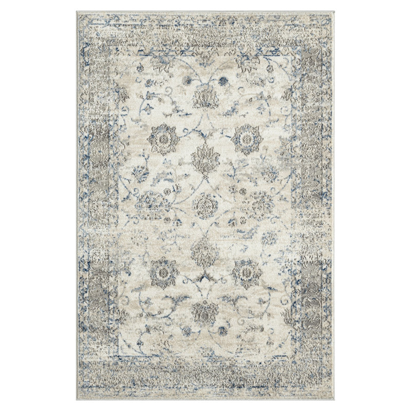 Istanbul, tapis 5 x 7, tapis blanc et bleu, tapis de salon à motif rétro, tapis, chambre à coucher