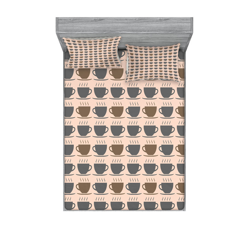 Drap-housse et coussin décoratif gris espresso Ambesonne, Ensemble de draps pour lit double + 5 pièces supp