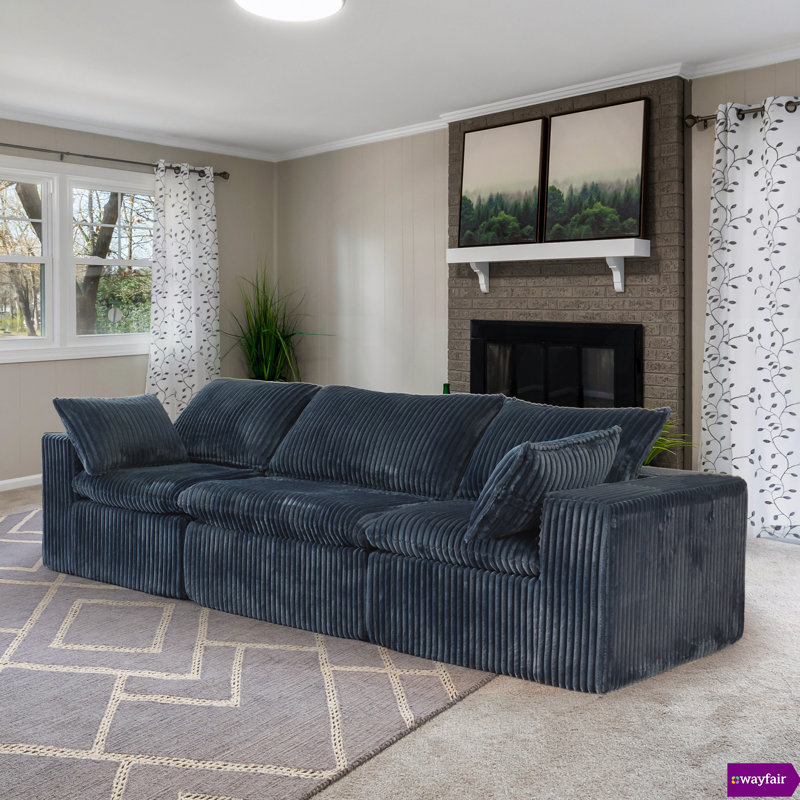 Vivianna 118.2 "W Fully Compressed Cloud Sofa, Corduroy Fabric, Deep-Seat Style, Removable Cushions, No Assembly Required