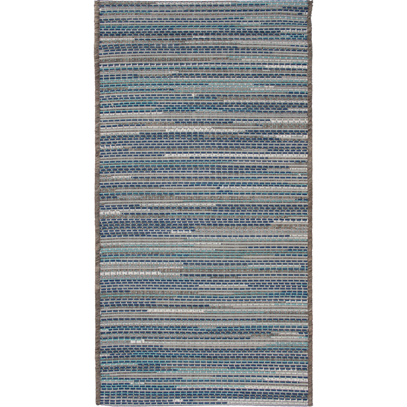 Tapis intérieur/extérieur bleu océan tissé à plat Bewley, Rectangle 2 pi x 3 pi 7 po