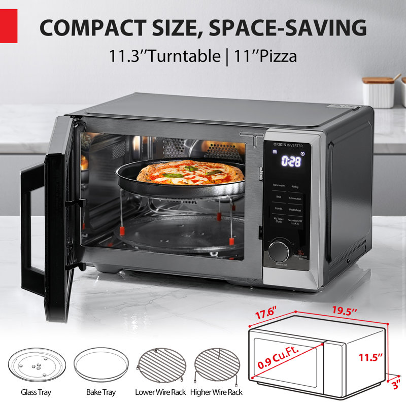 Toshiba 0.9 Cubic Feet 900 Watt Convection Countertop Microwave with Air Frying Capability, Stainless Steel