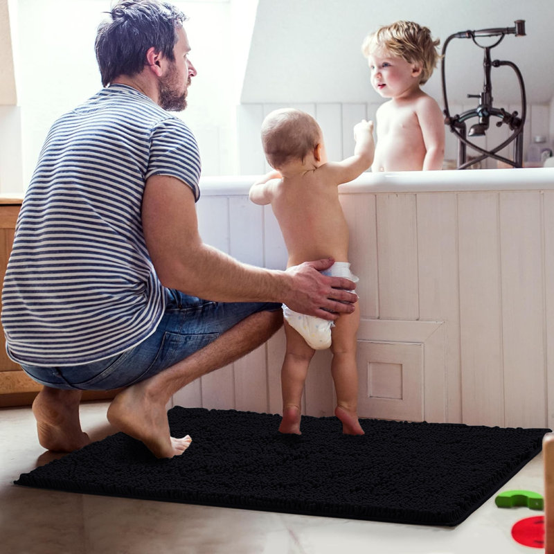 Chenille Non-Slip Non-Slip Bath Mat, Black, 50cm Width X 80cm Length