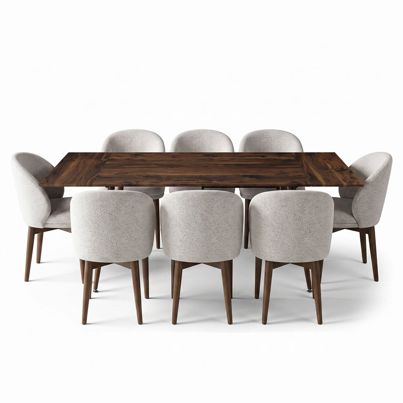 9-Piece Mid-Century Rectangular Extendable Dining Sets, Beige
