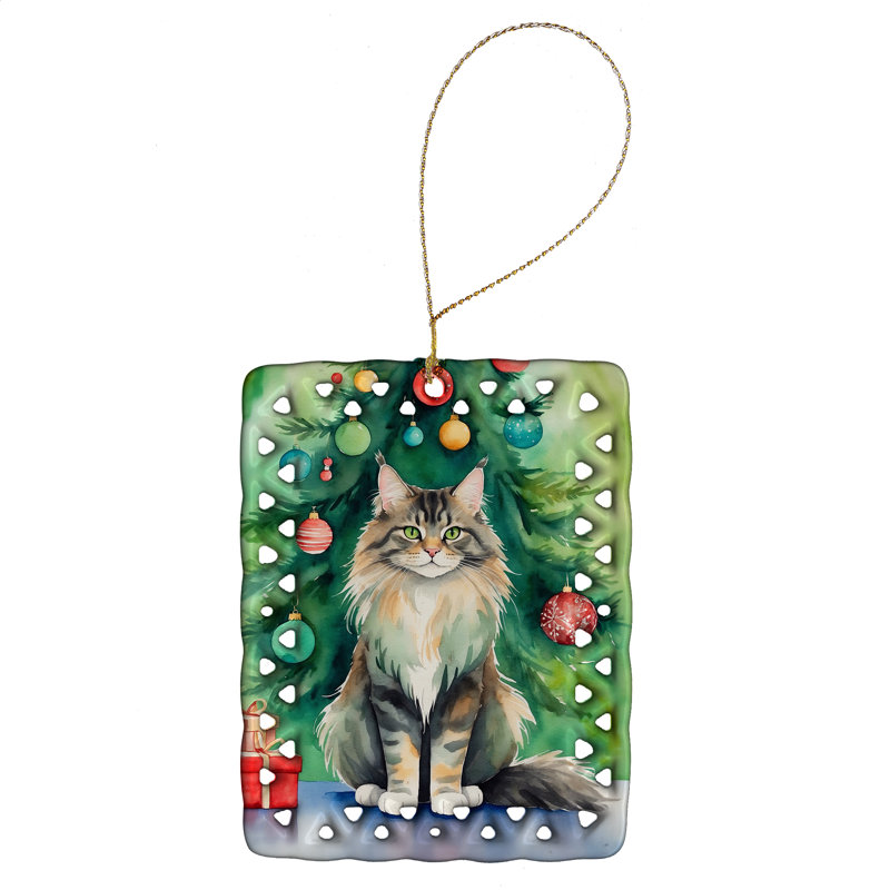 Ornement en porcelaine MaineCoon, Chat MaineCoon