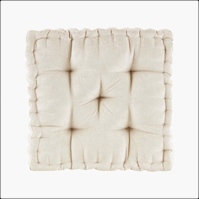 Coussin de sol carré en poly chenille, Ivoire ivoire