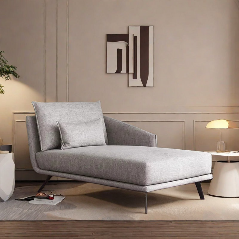 Chaise longue confortable avec structure en bois massif, Accoudoir à gauche (vu de face), Gris clair