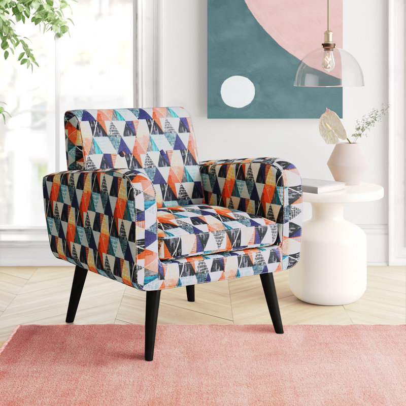 Almeda 29.75'' W Tufted Polyester Armchair with Solid Wood Legs, Multicolor Polyester