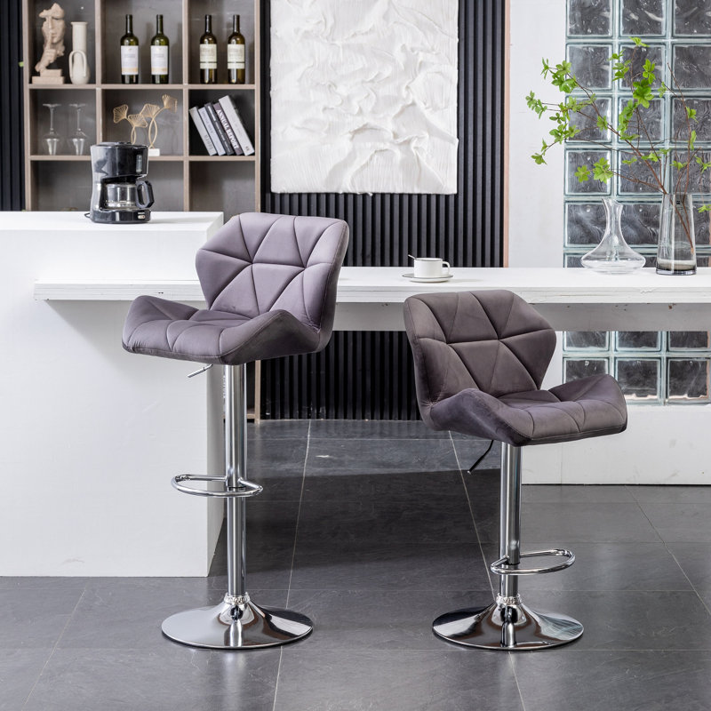 Tabouret de bar Breni Velvet Diamond, Gris