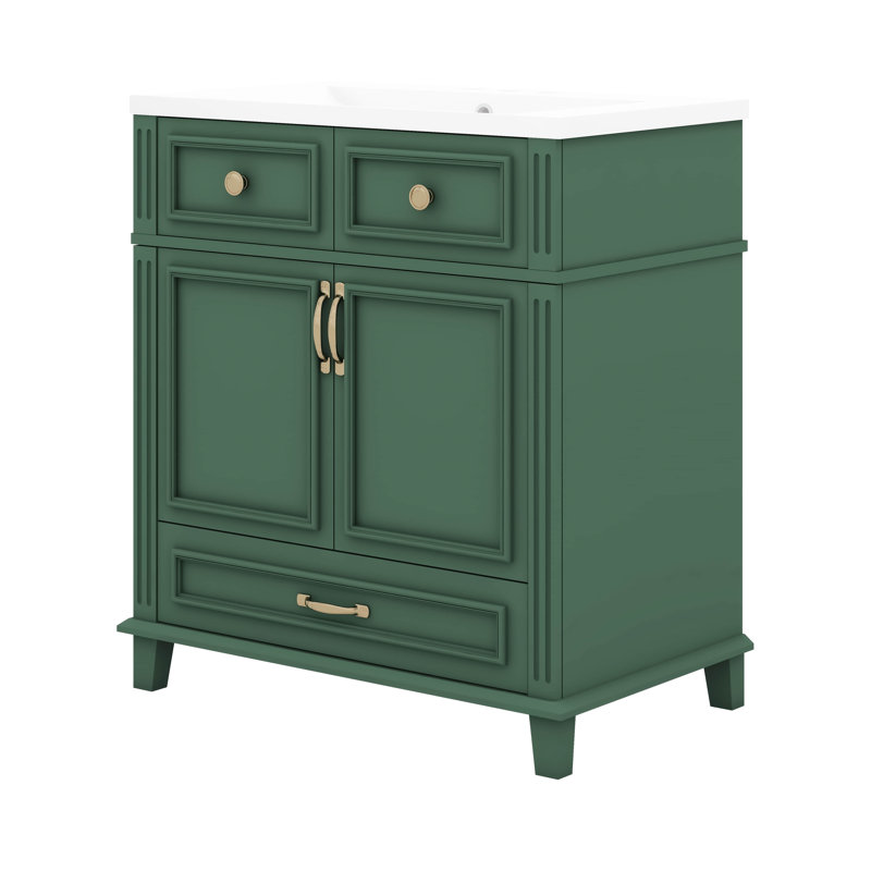 Ensemble de meuble-lavabo 30 po avec lavabo, 2 portes et 1 tiroir, Vert, Doré