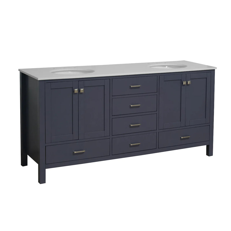 Ensemble de meuble-lavabo double 72 po Claudett, Gris marine, Blanc d'ingénierie