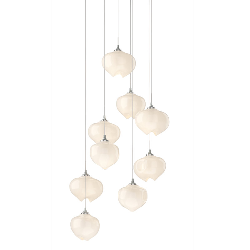 Ume 9 - Light Cluster Geometric Pendant, Vintage Platinum, 10" - 130", Frosted