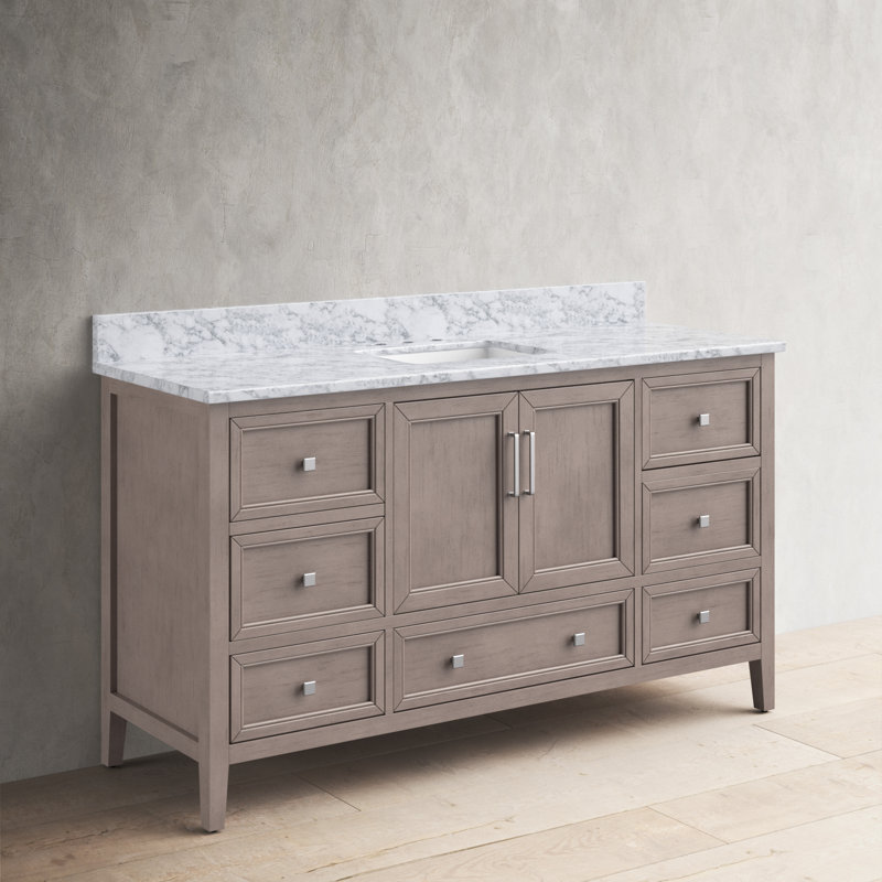 Murrieta 61 " W Freestanding Standard Free Standing 1 Single Vanity Bathroom Vanity With Carrara Marble Top, Gray Oak