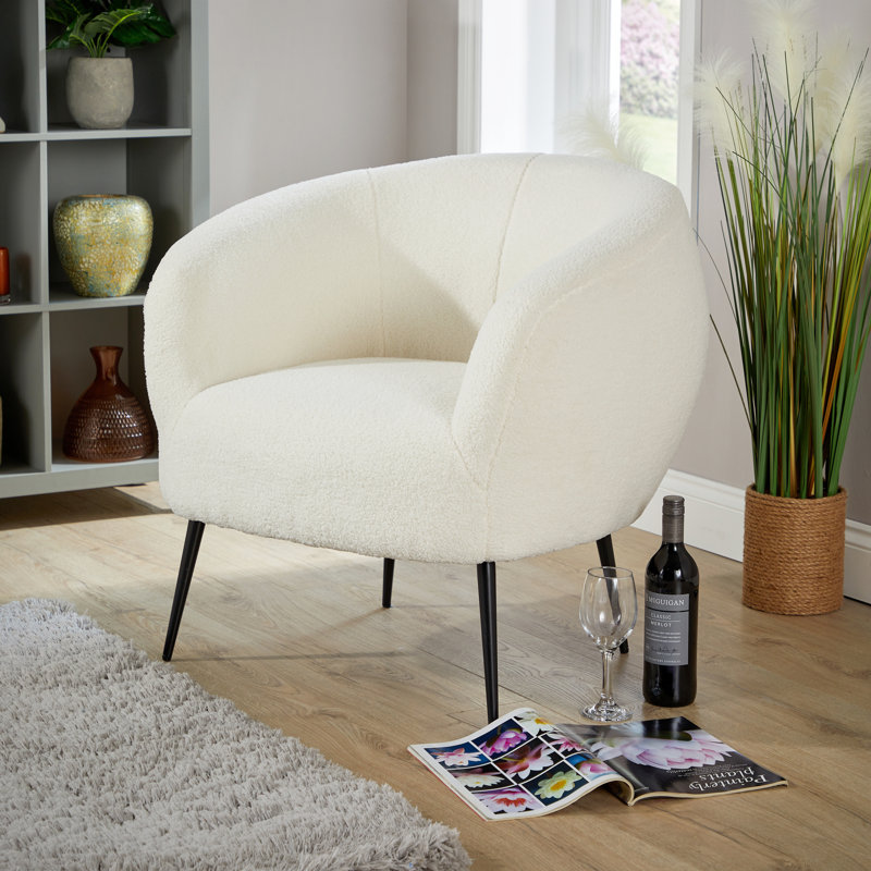 Holyrood Round Back White Faux Fur Barrel Accent Chair
