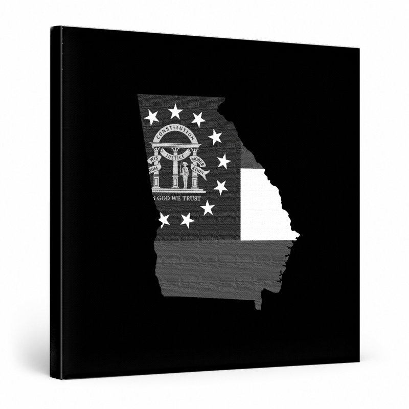 Georgia State Map Flag - art mural carré sur toile, L 32 po x H 32 po