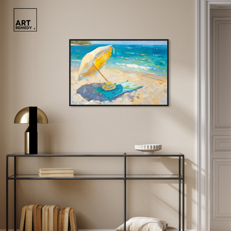 Morning Beach View Coastal Canvas Print with Black Frame