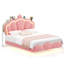 Cadre de lit flottant avec rangement, lit plateforme tapissier en velours avec compartiment de rangement caché et station de charge, tête de lit à couronne en forme de nuage, beige et rose-1033155753-1033155752