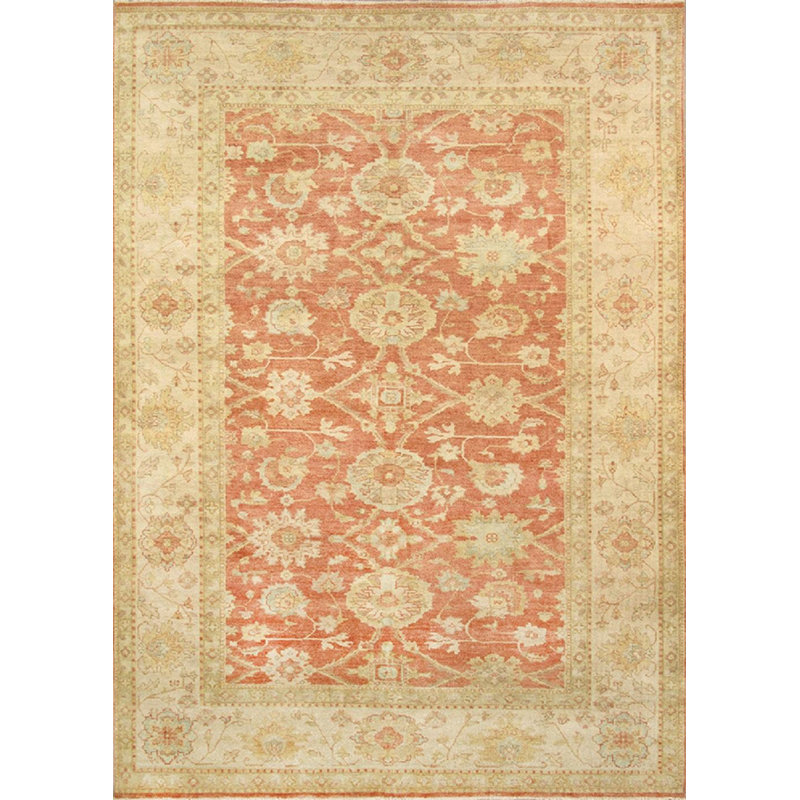 Tapis oriental rouge / beige en coton / laine 6 pi 3 po x 8 pi 11 po Oriental