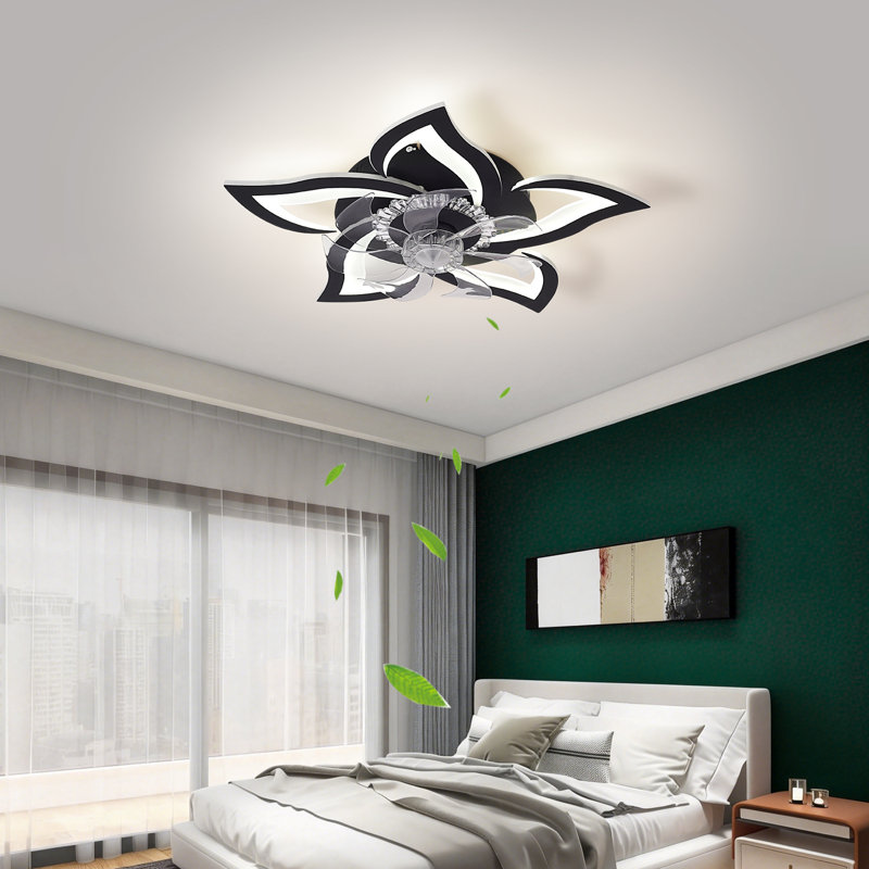 Ventilateur de plafond moderne à profil bas avec lumière DEL et télécommande, ventilateur de plafond encastré à intensité variable pour la chambre à coucher, ventilateur de plafond intérieur silencieux avec pales réversibles, noir pour le salon, la cuisine, le bureau