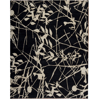 Whimsical One-of-a-Kind 8' X 10' New Age Wool Area Rug in Black