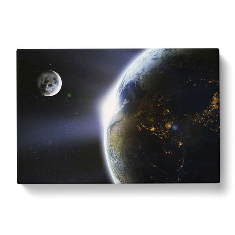 The Moon and Planet Earth - Wrapped Canvas Photograph Print, 40cm H x 60cm W x 3cm D
