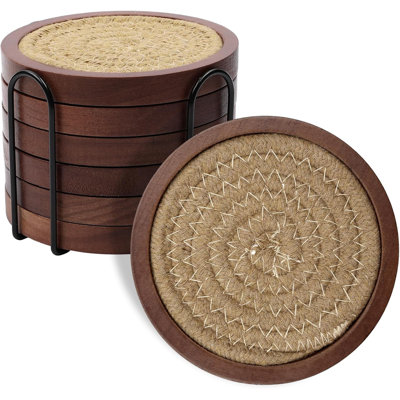 Ensemble de 6 sous-verres en bois pour boissons avec sous-verres en coton