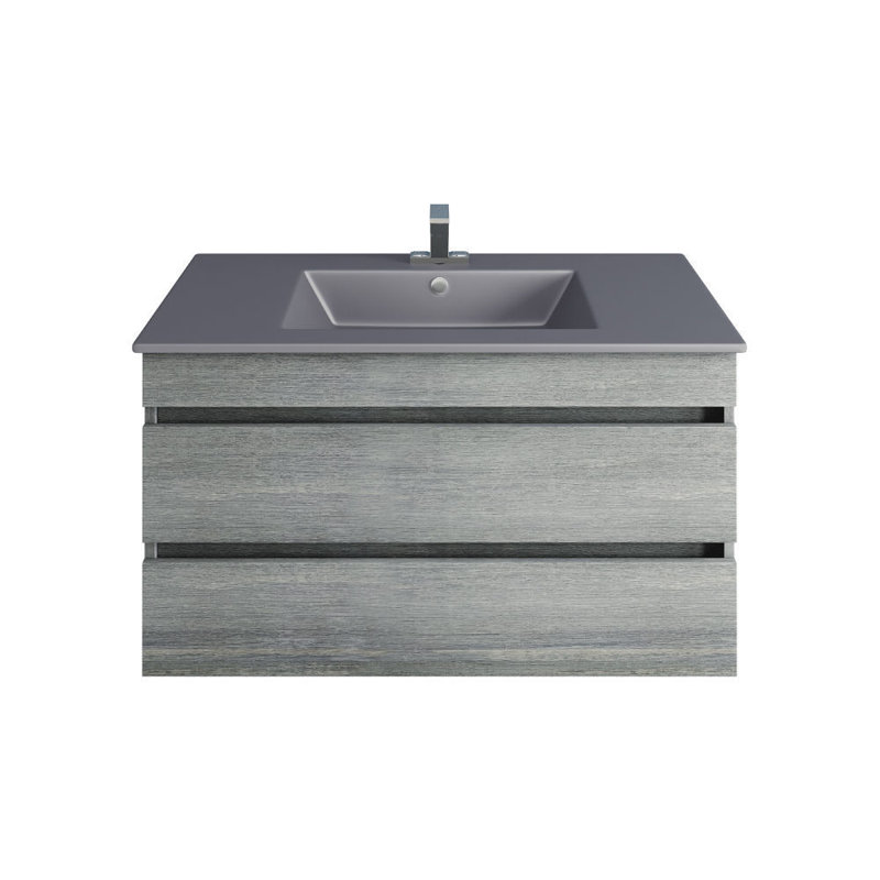 35.12'' Single Bathroom Vanity with Stone Top, Gray