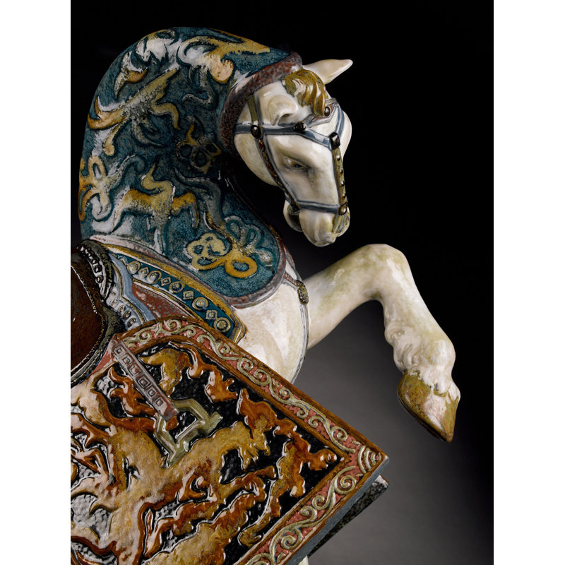 Oriental Horse Statue, Blue/Brown