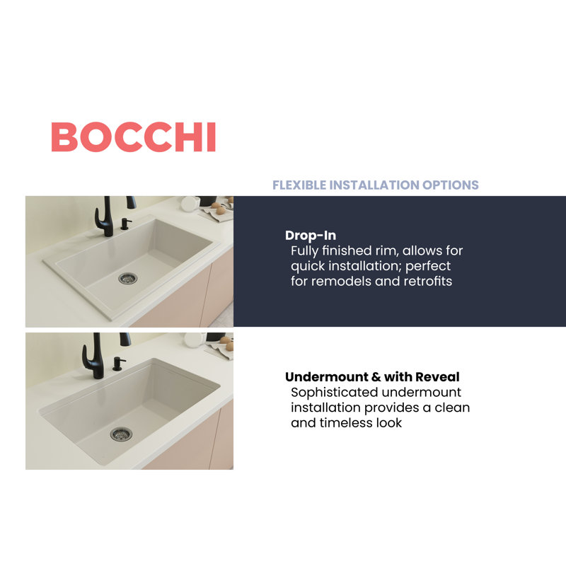 Campino Single Basin Kitchen Sink, 9.5" H x 22" W x 33" L