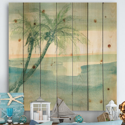 Peaceful Dusk I Tropical - Tropical Print on Natural Pine Wood