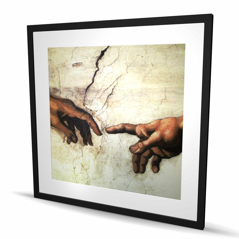 Michelangelo, création d'Adam, reproduction encadrée turquoise mat