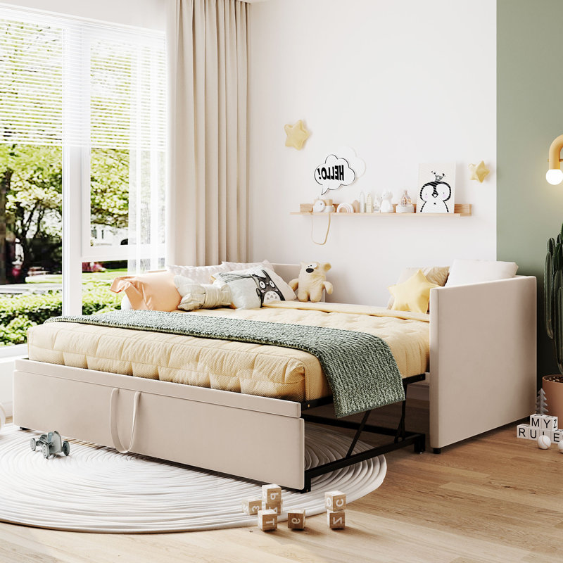 Lit de jour simple rembourré avec couchette, Beige