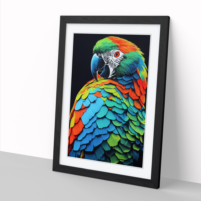 Parrot Portrait Vol.1 - Single Picture Frame Print, Black, 64cm H x 46cm W x 2cm D