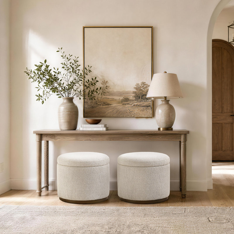 19.9"Round Upholstered Ottoman with Storage, Beige