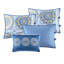 Housse de lit de jour réversible 6 pièces en bleu - avec grand médaillon imprimé et revers rayé, taille simple, housse incluse, 3 taies décoratives, 1 coussin décoratif, revers lavable à la machine, motif imprimé