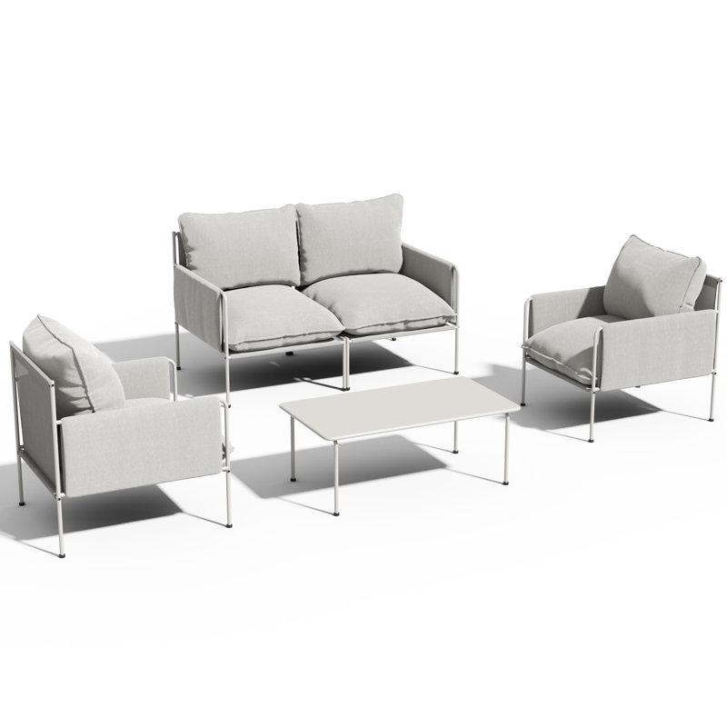 Ensemble de sièges d'extérieur pour 4 personnes Cloud - Coussins épais et coussins d'accoudoir amovibles, Blanc