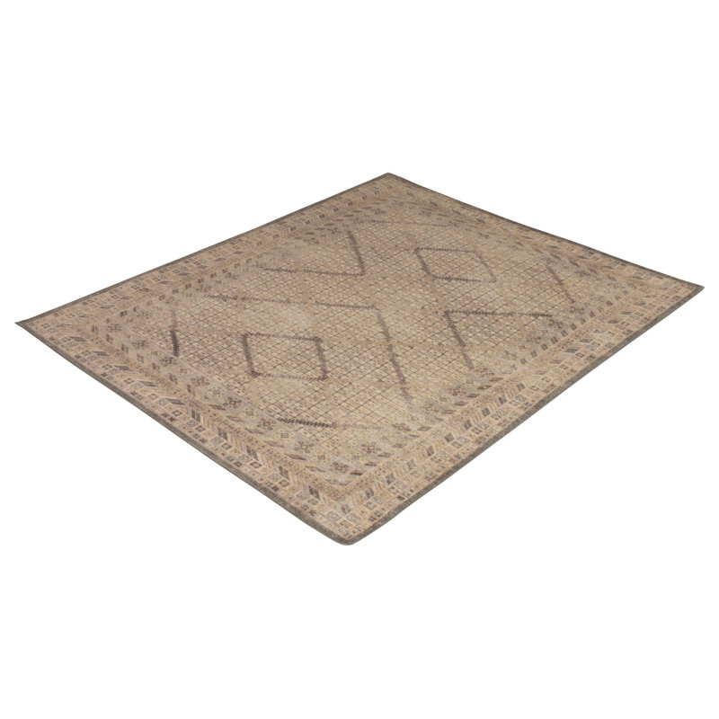 Hand-Knotted Classic Rug Beige-Brown Blue Pattern, Rectangle 12' x 15'