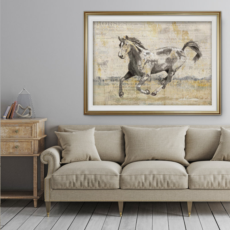 Golden Stallion II - imprimé, Cadre doré, H 28 po x l 38 po x P 1,5 po