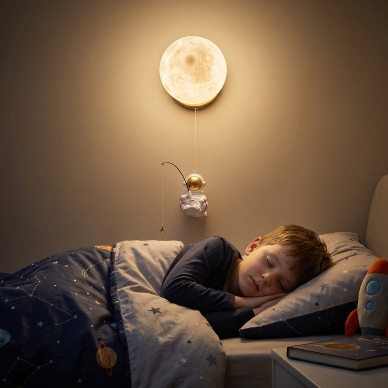  Applique murale câblée 1 lumière Swinging Astronaut Moon avec abat-jour imprimé en 3D