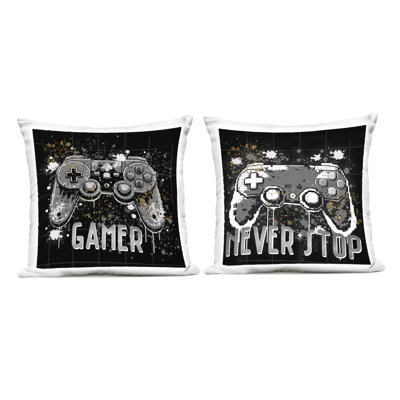 Stupell Industries Never Stop Modern Gamer Design by Kim Allen Outdoor Printed Pillow (Set of 2)