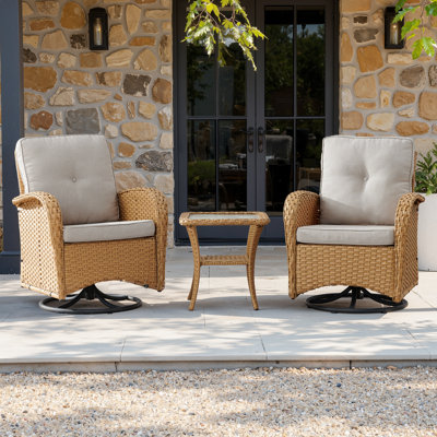 Gaetanino Swivel PE Wicker Rattan Outdoor Rocking Chairs Set with Side Table (2 chairs and 1 side table) by Red Barrel Studio