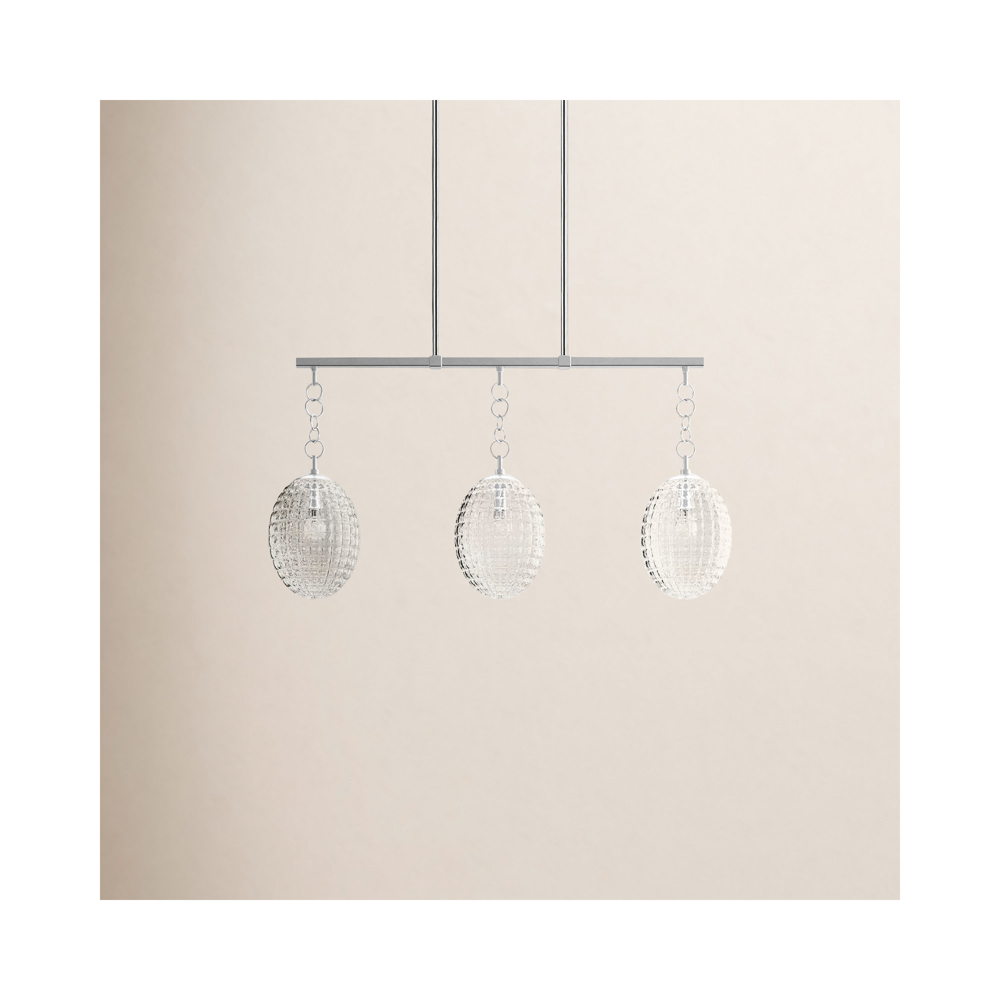 Akio 3 Light Ribbed Glass Dimmable Pendant, Polished Nickel