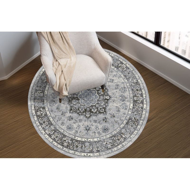 Tapis oriental argenté Attell, Rond 7 pi 10 po