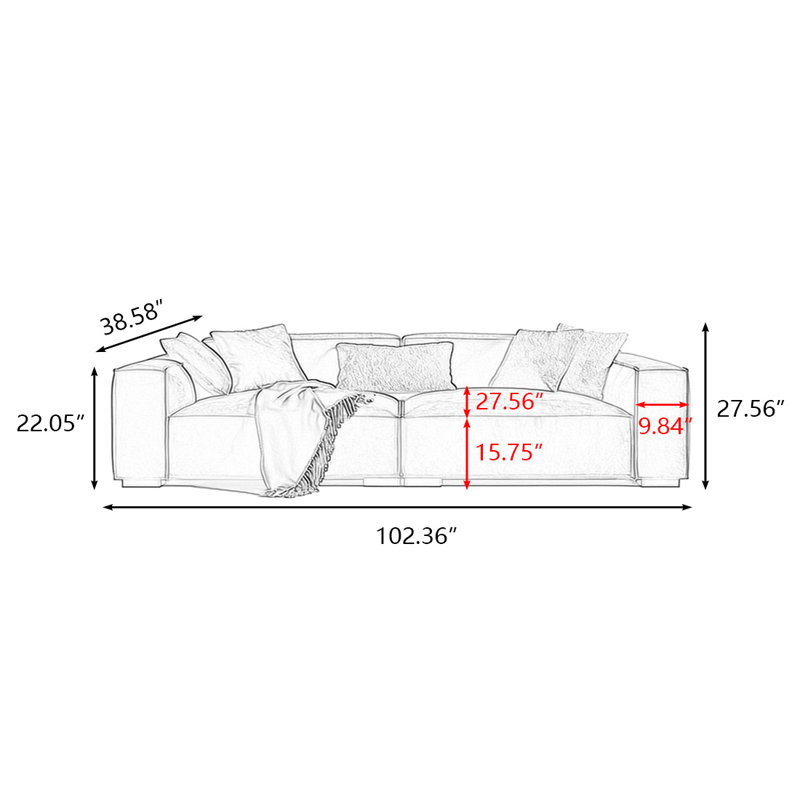 Canapé modulaire gris en cuir véritable, Gris, H 27,56 po x l 102,36 po x P 39,37 po