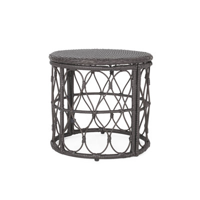 Wicker Weave Side Table, Durable And Stylish Boho Accent For Outdoor Seating And Patio Decor