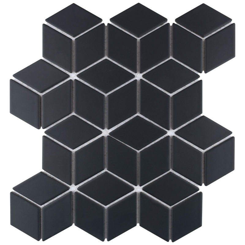 Hudson Rhombus 2" x 3" Porcelain Mosaic Wall & Floor Tile, Matte Black