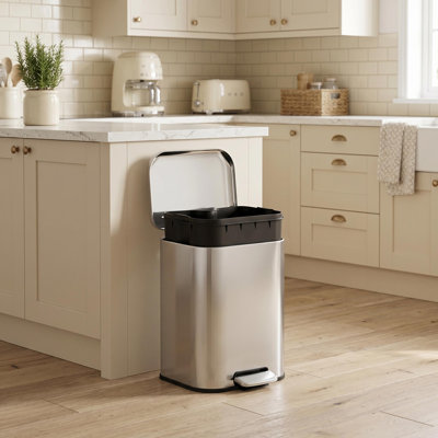Poubelle de cuisine en acier inoxydable 12L-50L avec couvercle à fermeture douce et seau intérieur amovible pour la maison, le bureau