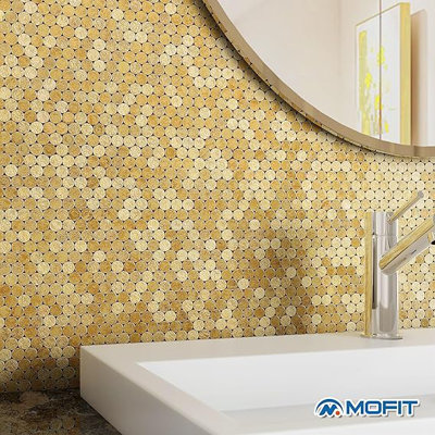 Petit carreau de dosseret rond à peler et à coller pour mur de cuisine, autocollants de mosaïque en métal pour la salle de bain derrière le foyer du poêle