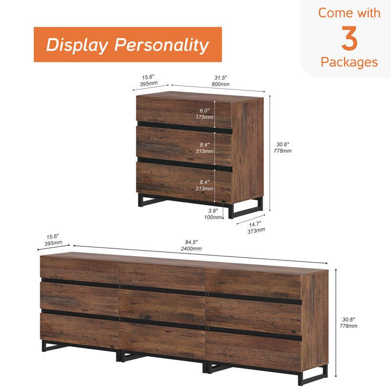 Modern TV Stand For 100 Inch Tvs, Entertainment Center Console With 3 Drawers, Metal Base, Living Room, Bedroom